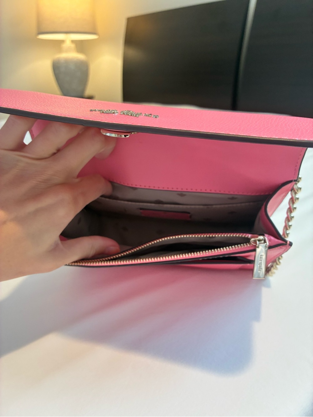 kate spade Coral Pink Leather Chain Crossbody Bag - Picture 7 of 7